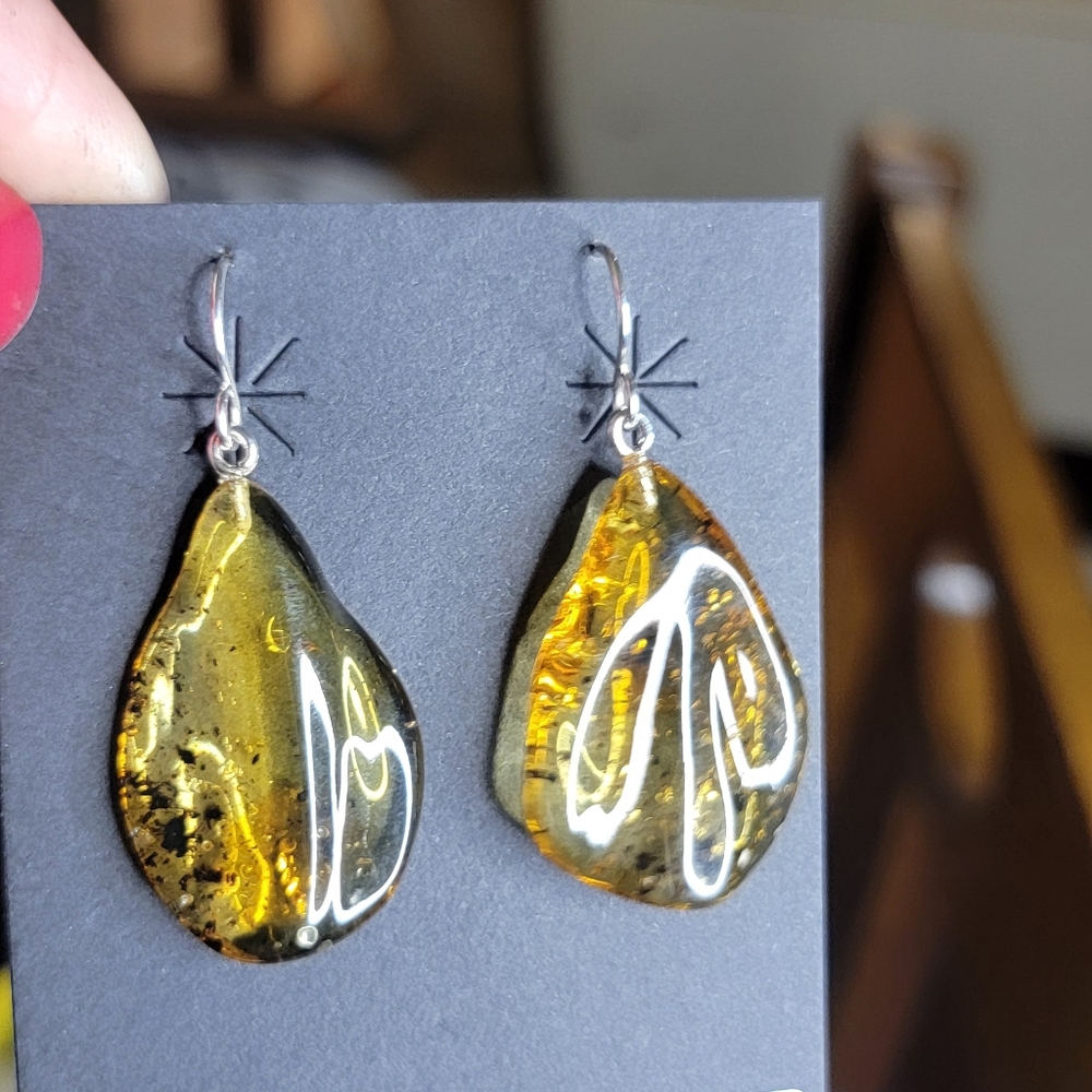 Beautiful Amber Sterling Silver Earrings, made in Poland - Picture 3 of 3